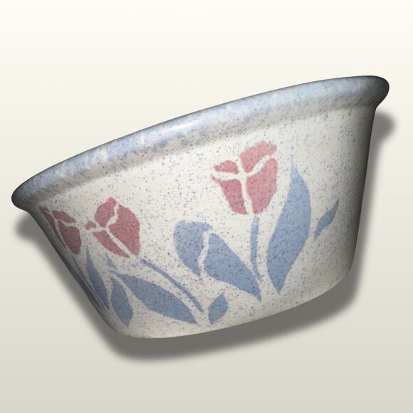 Vintage Tulip Serving Bowl | Speckled Ceramic Floral Kitchen | 1980s Farmhouse - Picture 8 of 9